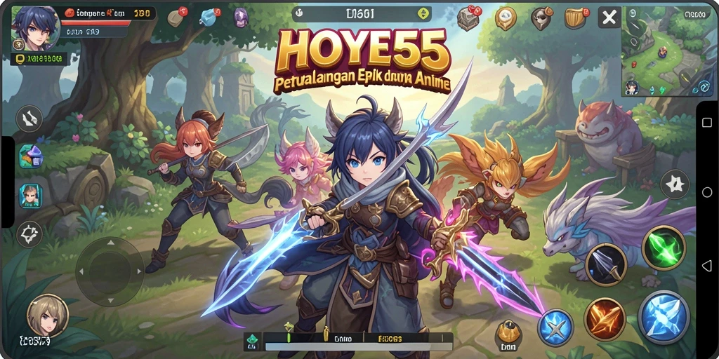 Screenshot gameplay HOYE55 yang menampilkan aksi seru karakter anime.
