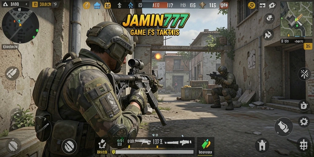 Tampilan inti gameplay <strong>JAMIN777</strong> dalam aksi FPS.
