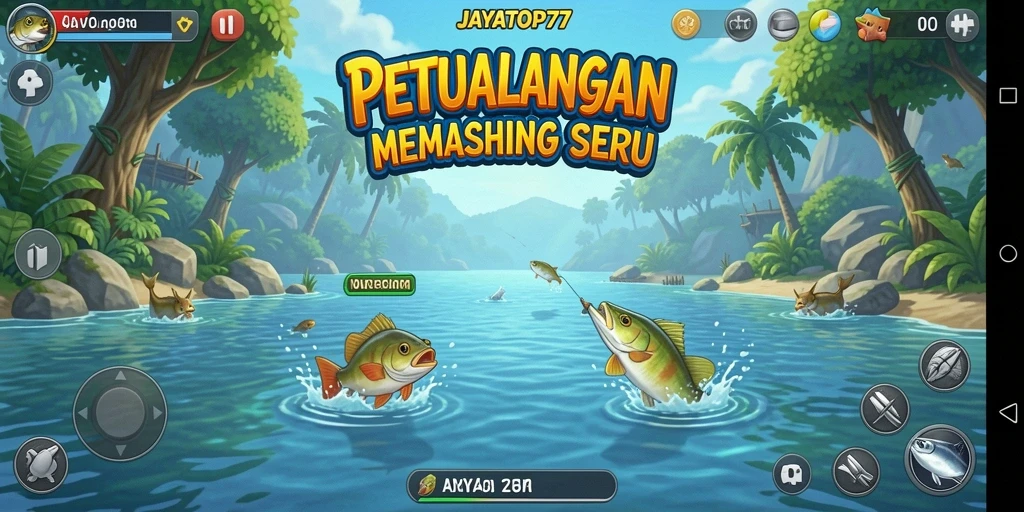 Tampilan gameplay menarik dengan berbagai ikan yang dapat ditangkap.