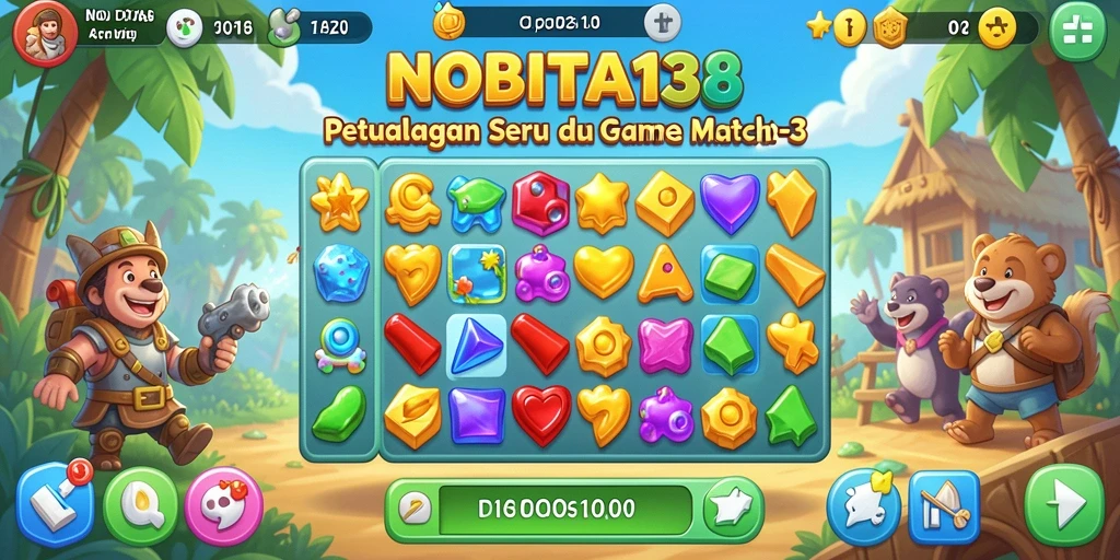 Tampilan gameplay seru di NOBITA138 dengan aksi Match-3.