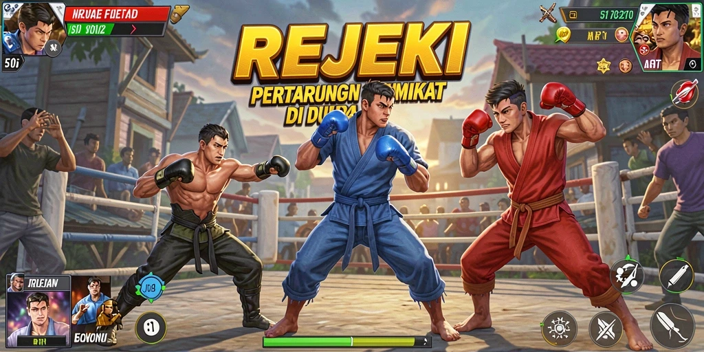 Tangkapan layar gameplay REJEKI menampilkan pertarungan yang intens dan grafis yang memukau.